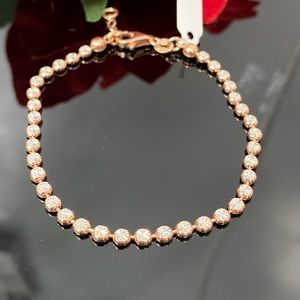 925 Sterling Silver White and Rose Color Diamond Cut Bracelet